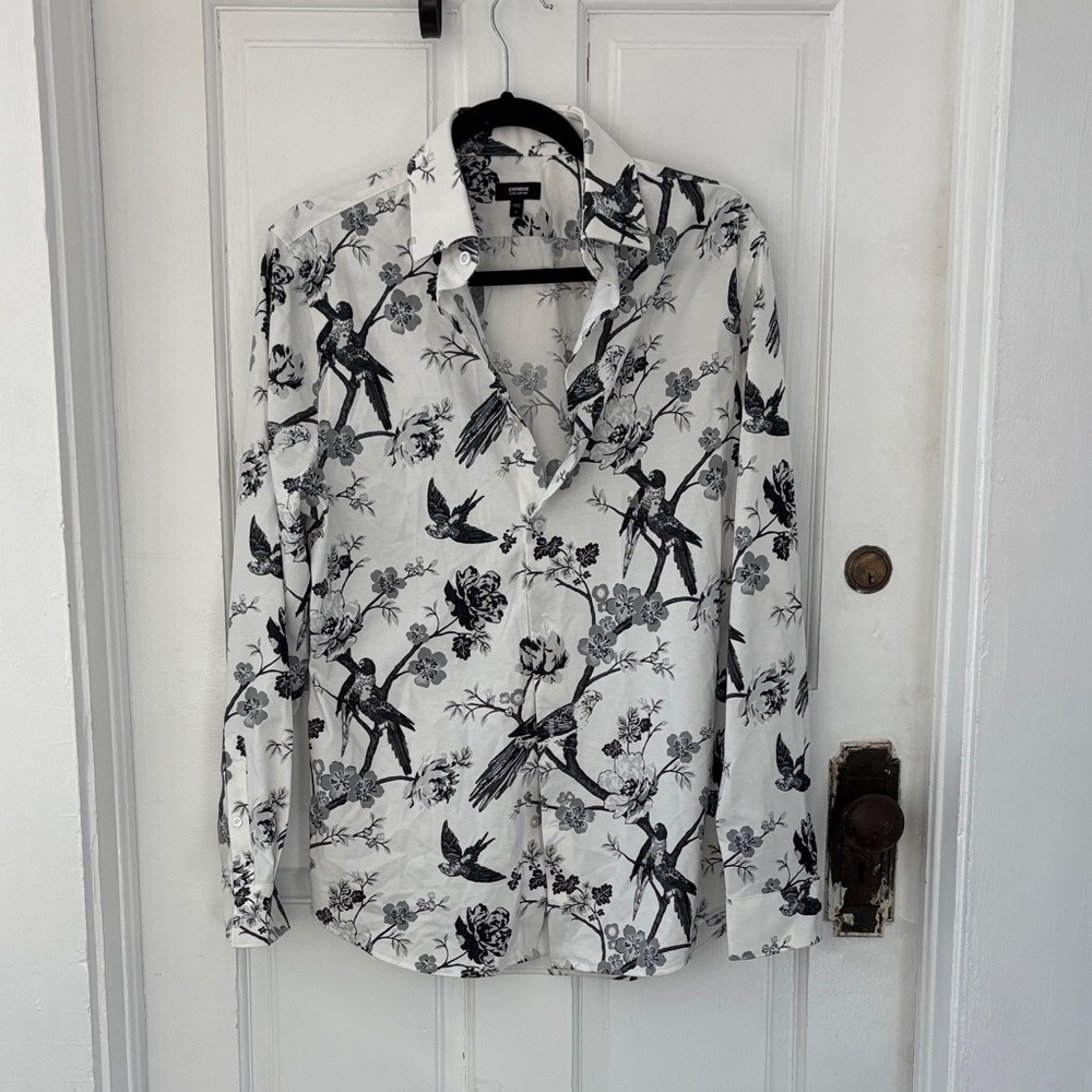Express Black and White Floral Button Down Shirt